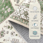 Lahome Boho Green Hallway Runner - 2x6 Washable Kitchen Runner Rug Non-Slip, Ultra-Thin Vintage Print Carpet Rug for Entryway Bedroom Laundry Room (Green, 2'x6')