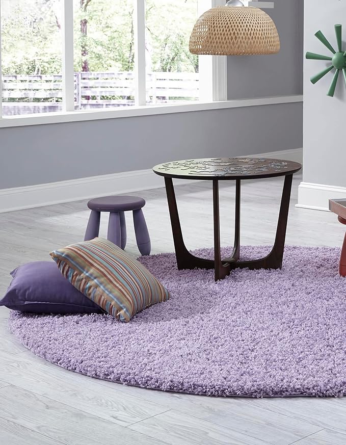 Unique Loom Solid Shag Collection Area Rug (8' Round, Lilac)