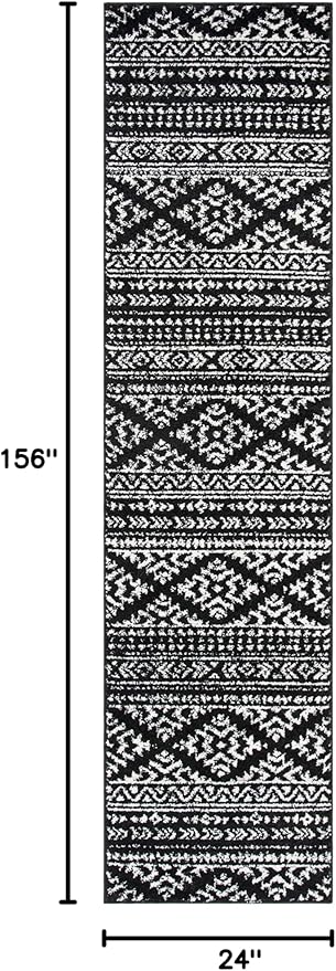 SAFAVIEH Tulum Collection Runner Rug - 2' x 13', Black & Ivory, Moroccan Boho Tribal Design, Non-Shedding & Easy to Clean, Ideal for Living Room, Hallway, Foyer, Bedroom (TUL272Z)