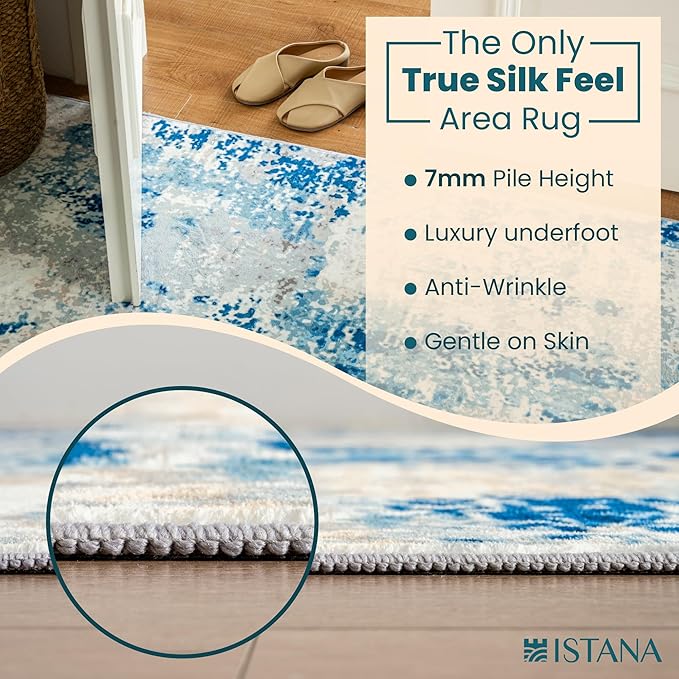 Istana 2x3 Area Rug - Blue/Ivory Boho Rugs for Living Room 2x3 - Foldable Small Rugs for Bedroom - Stain Resistant Washable Rug Non Slip - Eco-Friendly Area Rugs Indoor