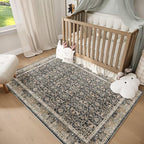 Washable 2x3 Entryway Rug, Boho Non-Slip Door Mat Vintage Distress Small Rugs for Kitchen Nursery Office Bedroom, 0.3" Neutral Oriental Throw Carpet with Cushioning Pad,Flaxen/Brown/Multi