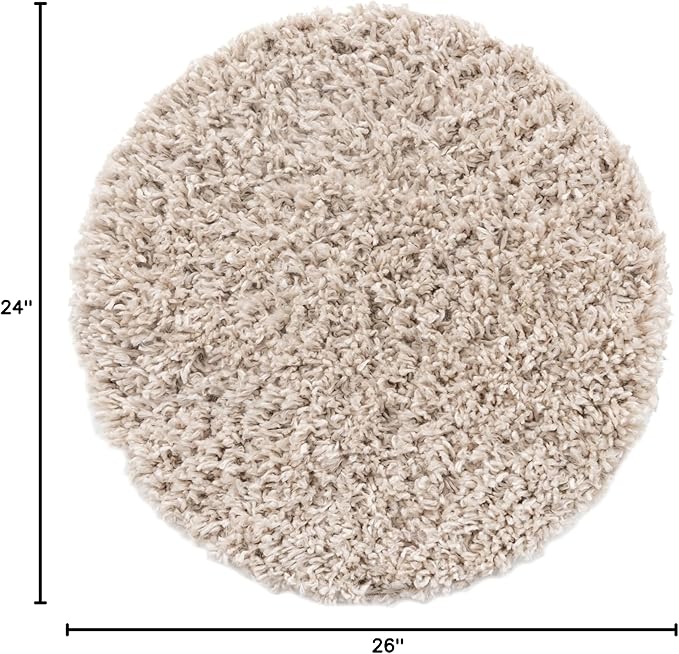 Unique Loom Davos Shag Collection Area Rug - Solid (2' Round, Linen)