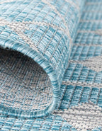 Unique Loom Outdoor Trellis Collection Area Rug - Tribal Trellis (5' 3" Square, Aqua/ Ivory)
