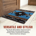 YHSF South West Native American Area Rug C318 - Easy Clean, Thick, Soft, Durable Native Tribal American Indian Inspired Rug for Bedroom/Living Room and More - Blue-Brown, 2 Feet x 3 Feet 4 Inches