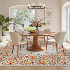 Wonnitar Fall Washable 5x7 Rug for Bedroom, Low Pile Soft Boho Floral Living Room Area Rug, Non Slip Throw Carpet for Girls Room Nursery Playroom Guest Room (Orange,5'x7')