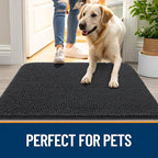 OLANLY Dog Door Mat for Muddy Paws 47x17, Absorbs Moisture and Dirt, Absorbent Non-Slip Washable Doormat, Quick Dry Chenille Mud Mat for Dogs, Entry Indoor Entryway Carpet for Inside Floor, Dark Grey