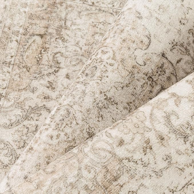10x12 Beige Area Rug Vintage Living Room Bedroom Washable Carpet Non-Slip Soft Low Pile Distressed Indoor Large Throw Rug for Dining Room Office