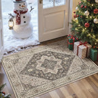 Tangsoo 2x3 Washable Rugs for Entryway, Vintage Non Slip Small Area Rug, Indoor Front Door Rug, Door Mat Small Carpet, Soft Low Pile Entry Rug for Entrance Kitchen Bedroom Print Distressed Grey/Multi