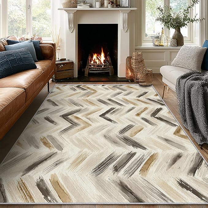 Washable 2x3 Chevron Small Rug Entryway, Modern Abstract Art Design Indoor Door Mat for Bedroom Entrance, Chevron Home Decor, Low Pile, Non Slip, Kids & Pet Friendly (N4186)