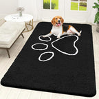 OLANLY Dog Door Mat for Muddy Paws 59x35, Paw Print Design, Absorbs Moisture and Dirt, Absorbent Non-Slip Washable Doormat, Quick Dry Chenille Mud Mat for Dogs, Entry Indoor Entryway Carpet, Black