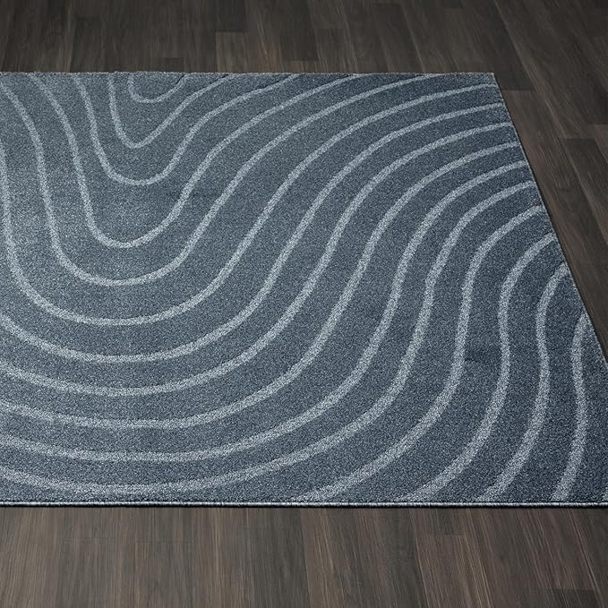 LUXE WEAVERS Modern Geometric Wave Blue 2x8 Area Rug