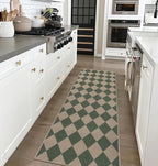 Easy Jute Checkered Runner Rug, 2x6 Green Modern Washable Rugs Runner for Hallway Non-Slip Long Kitchen Rug, Geometric Diamond Indoor Outdoor Carpet for Porch Laundry Entryway