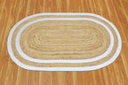 Oval Runner 2.6x18 Kilim Jute Runner Natural Oval Thick 0.27" Solid Design Beige White Hand Braided Jute Flatweave Mat Handmade Boho Indoor Outdoor Rugs for Hallway Enterway Staircases Corridor