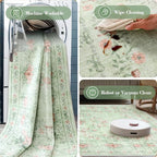 Wonnitar Green Area Rug for Living Room, Floral Bow 8x10 Washable Rug, Ultra-Thin Non Shedding Soft Boho Carpet for Bedroom Dining Room Playroom Dorm, Light Green