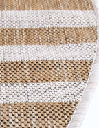 Unique Loom Outdoor Striped Collection Area Rug - Striped (10' Round Taupe/Ivory)