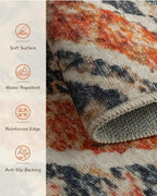 Area Rug 8x10 Rug Machine Washable Non-Slip Low Pile Print Pattern Western Rug Fall for Living Room Bedroom Entryway Tribal Series -Orange/Brown
