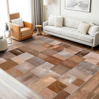 Patchwork Rug, Washable 5x7 Rug for Living Room, Geometric Brown Patterned Indoor Carpet, Patchwork Decor for Home, Bedroom, Soft Non Slip Thin Design FER8