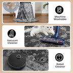 Area Rug 5x7, Washable Faux Wool Throw Rugs for Living Room, 0.3″ Non Slip Low Pile Vintage Boho Carpet for Ding Room, Home Office, Bedroom, Kids Room, Bedside (Black)
