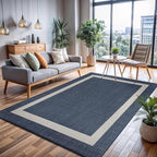 CAMILSON Outdoor Rug 6x9, Modern Outside Rugs for Patios Porches Waterproof Durable Washable Non-Shedding, Easy-to-Clean Indoor Outdoor Area Carpet (6 x 9, Bordered - Blue/White)