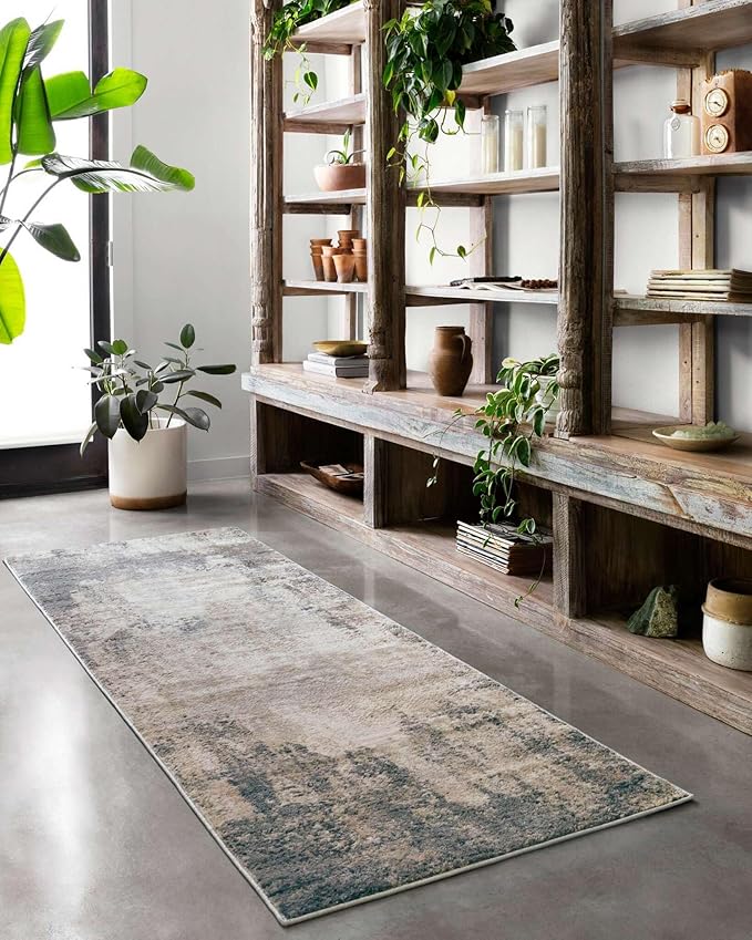 Loloi Teagan Collection TEA-08 Ivory/Mist 6'-7" x 9'-2" Area Rug, Large, Soft Neutral Rug, High-Traffic for Living Room, Bedroom, Home Office, Dining Area