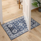 VK VK·LIVING Entryway Washable Rug 2'x3' Small Boho Bathroom Throw Area Rug Non Slip Doormat Indoor Front Door Machine Washable Carpet for Bathroom Kitchen Vintage (Navy)