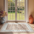 jinchan Floral 3x5 Area Rugs for Entryway - Orange Vintage Distressed Design Doormat Non-Slip Ultra-Thin Low Pile Boho Rug for Kitchen Living Room Bedroom Farmhouse (3‘x5', Orange)