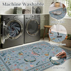 3x5 Washabl Rug with Insect Print - Bug Rug Non-Shedding Stain Resistant Soft Small Carpet for Bedroom, Low Pile Ultra-Thin Machine Washable Carpet for Nursery,Entrance, Office (3'x5' Blue)