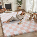 5x7 Area Rugs for Living Room Bedroom, Soft Fluffy Shaggy Bedside Rug, Indoor Floor Carpet for Kids Playroom, Dorms, Nursery Rooms, Home Decor (Pink & White 5'x7')