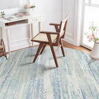 MUJOO Round Rugs 6ft,Circle Area Rug Washable,Circular Rugs for Living Room Dining Room,Large Modern Abstract Non Slip Throw Carpet Accent Neutral Blue