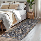 KOZYFLY Runners for Hallways 2x7 Ft Washable Kitchen Runner Rug Boho Runner Rug for Entryway Indoor Gold Navy Printed Oriental Faux Wool Floor Carpet Runner for Bedroom Kitchen Hall