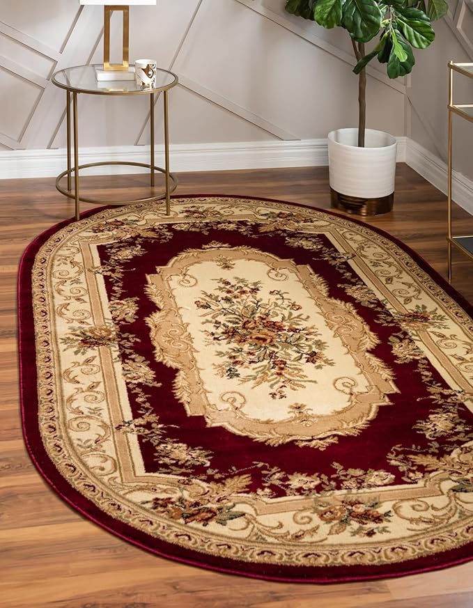 Unique Loom Versailles Collection Traditional Classic Floral Motif Area Rug (3' 3 x 5' 3 Oval, Burgundy/Ivory)