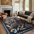 Egypt Floral Washable 5x7 Area Rug for Living Room, Large Boho Bedroom Dining Room Rugs for Under Table, Vintage Non Slip Soft Throw Carpet for Playroom Office Apartment (Dark Blue, 5 x 7)