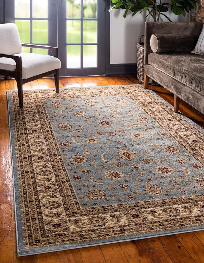 Unique Loom Voyage Collection Traditional Oriental Classic Intricate Design Area Rug (8' 0 x 11' 4 Rectangular, Light Blue/Gold)