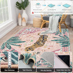 Pink Rug 5x7 Large Washable Animal Print Rug Non-Slip Tropical Jungle Indoor Carpet for Bedroom Nursery Dorm Kitchen Living Room Decor