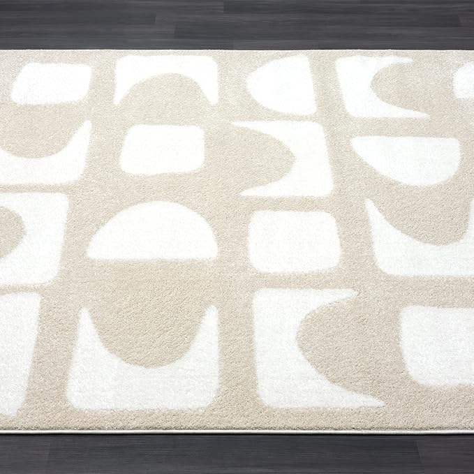 Abani Nuevo Collection Area Rug - Modern Geometric Beige/Cream Design - 7'9" x 10'2" - Easy to Clean - Durable for Kids & Pets - Non-Shedding - Medium Pile -Soft Feel - for Living Room Bedroom Office