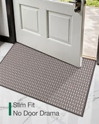 LUMI Handwoven Indoor Door Mat 24"x36", Non-Slip Low Profile Checkered Inside Doormat, Comfort Weave Grid Pattern Floor Mats, Taupe