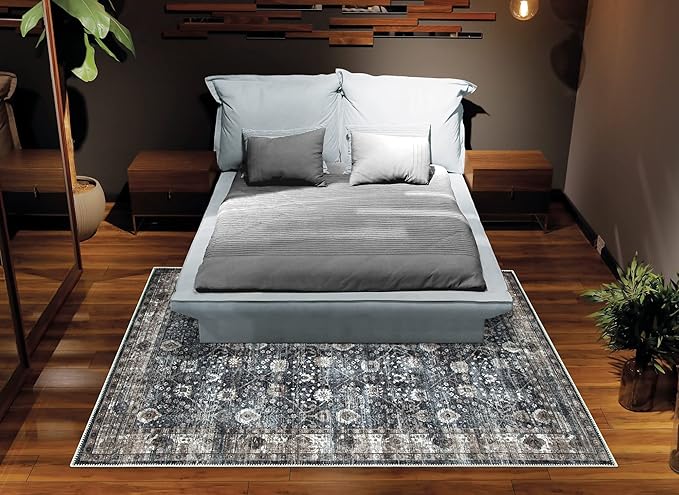 Bloom Rugs Washable Non-Slip 3' x 5' Rug - Black/Brown Traditional Area Rug for Living Room, Bedroom, Dining Room, and Kitchen - Exact Size: 3' x 5'