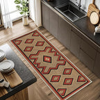 Brown Base Red Black Diamond Runner Rug, 3x10ft Zigzag Pattern Hallway Runner Rug, Corridor & Foyer High-Traffic Area Rugs, Durable Flannel Carpet Non-Slip Mat, Southwestern Home Decor