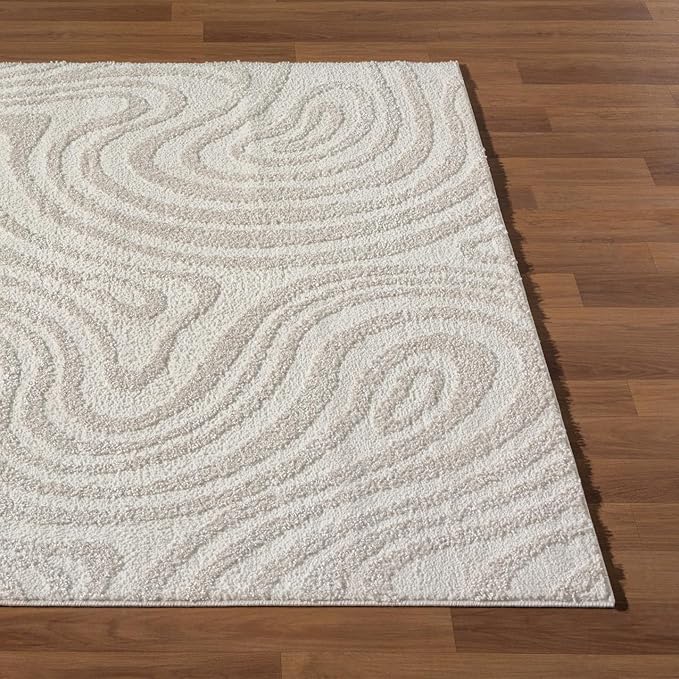 LUXE WEAVERS Geometric Swirl Cream 8x10 Area Rug High Low Modern Carpet