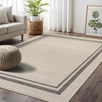 Beverly Rug Easy Jute Bordered Rug 4x6 Washable Durable Indoor Outdoor Area Rugs for Living Dining Room Patio Office Stain Resistant Non Shedding Casual Indoor Outside Carpet 4 x 6 Off-White