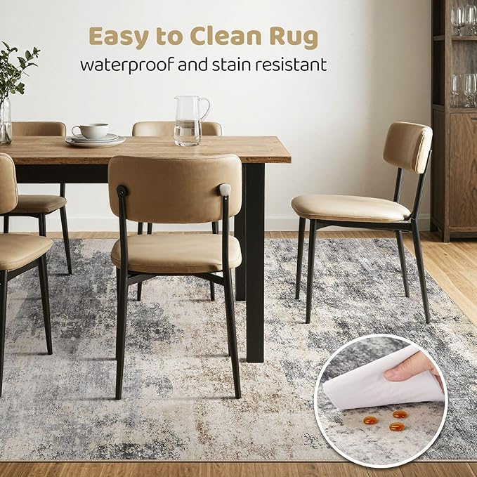 6x9 Area Rugs Living Room: Washable Large Abstract Modern Soft Rug Stain Resistant Indoor Floor Non Slip Accent Carpet for Bedroom Nursery Playroom Dining Room Office Dorm Home House- Grey Brown