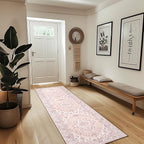 Area Rugs 2'x8' Washable Non-Slip, Floral Vintage Distress Print Pattern Medallion Carpet for Living Room Bedroom Dining Room, Pink Greypink Cute