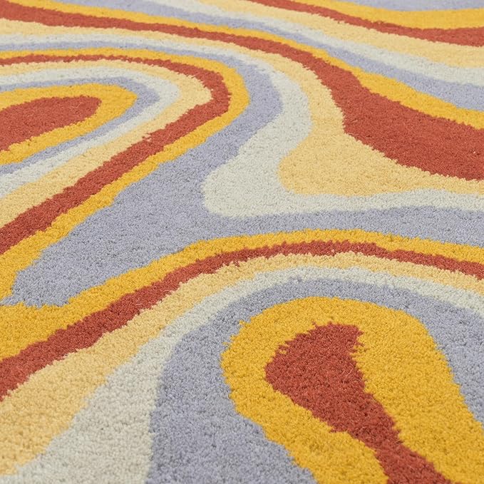 Irregular Shaped Handmade Wool Area Rug | Modern Colourful Stripe Premium Carpet | Perfect for Living Room, Bedroom, Dining Room & Home Decor (Desert, 10x10 ft)