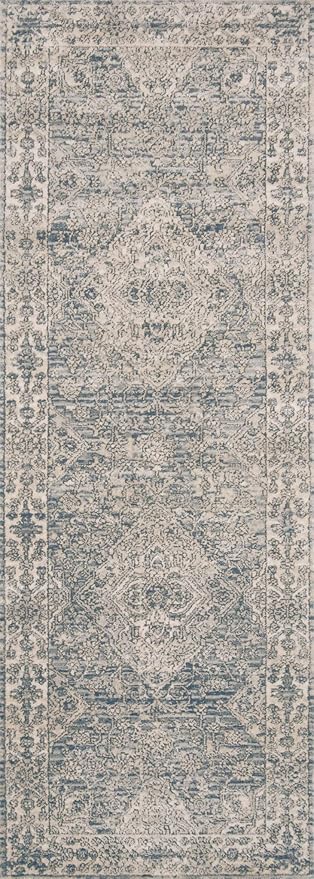 Loloi Teagan Collection TEA-04 Sky/Natural 2'-8" x 13' Runner Rug, Large, Soft Neutral Rug, High-Traffic for Living Room, Bedroom, Home Office, Dining Area