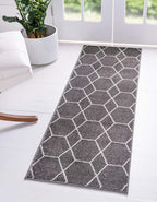 Unique Loom Trellis Frieze Collection Area Rug - Geometric (2' x 13' 1" Runner Dark Gray/Ivory)