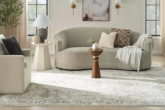 Nourison Home Astra Machine Washable Blue Green 9' x 12' Area Rug - Easy Clean, Non Shedding, Bed Room, Living Room, Dining Room, Kitchen (9' x 12')