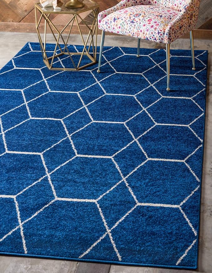Unique Loom Trellis Frieze Collection Area Rug - Geometric (5' 3" x 8' Rectangle, Navy Blue/ Ivory)