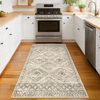 KILOCOCO Boho Entryway Rug 3x5 Area Rug Washable Non Slip Throw Rugs Soft for Kitchen Living Room Dining Bedroom Geometric Moroccan Carpet, Beige/Gray/Green
