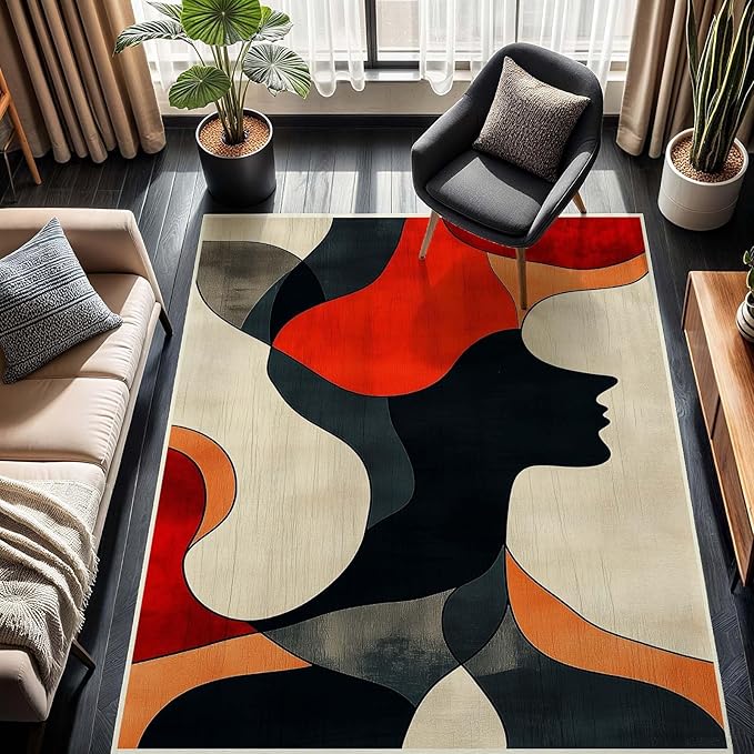 10x15 Abstract Rug, Abstract Area Rug, Geometric Area Rugs, Modern Geometric Rugs, Minimalist Face Carpet, Contemporary Carpet for Living Room, Non Slip & Faux Cashmere Low Pile