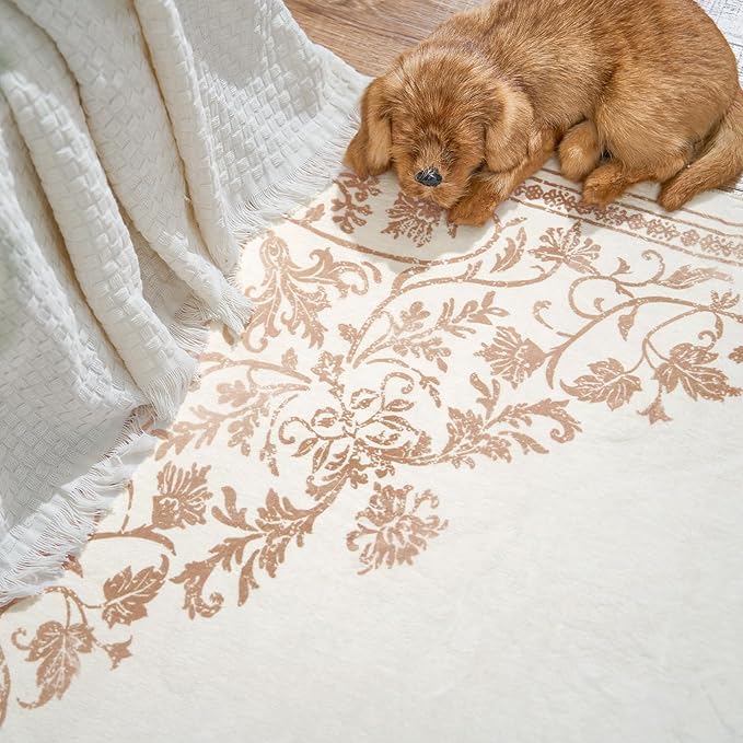 jinchan Area Rug 8x10 Washable Rug Vintage Living Room Carpet Thin Non Slip Large Mat Floral Medallion Boho Floor Cover Low Pile Carpet for Bedroom Dining Room Nursery Office Farmhouse